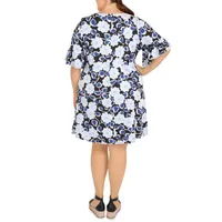 Larky Lark Womens Short Sleeve Floral Fit + Flare Dress Plus