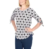 Larky Lark Womens Round Neck 3/4 Sleeve Tunic Top