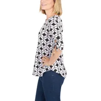 Larky Lark Womens Round Neck 3/4 Sleeve Tunic Top