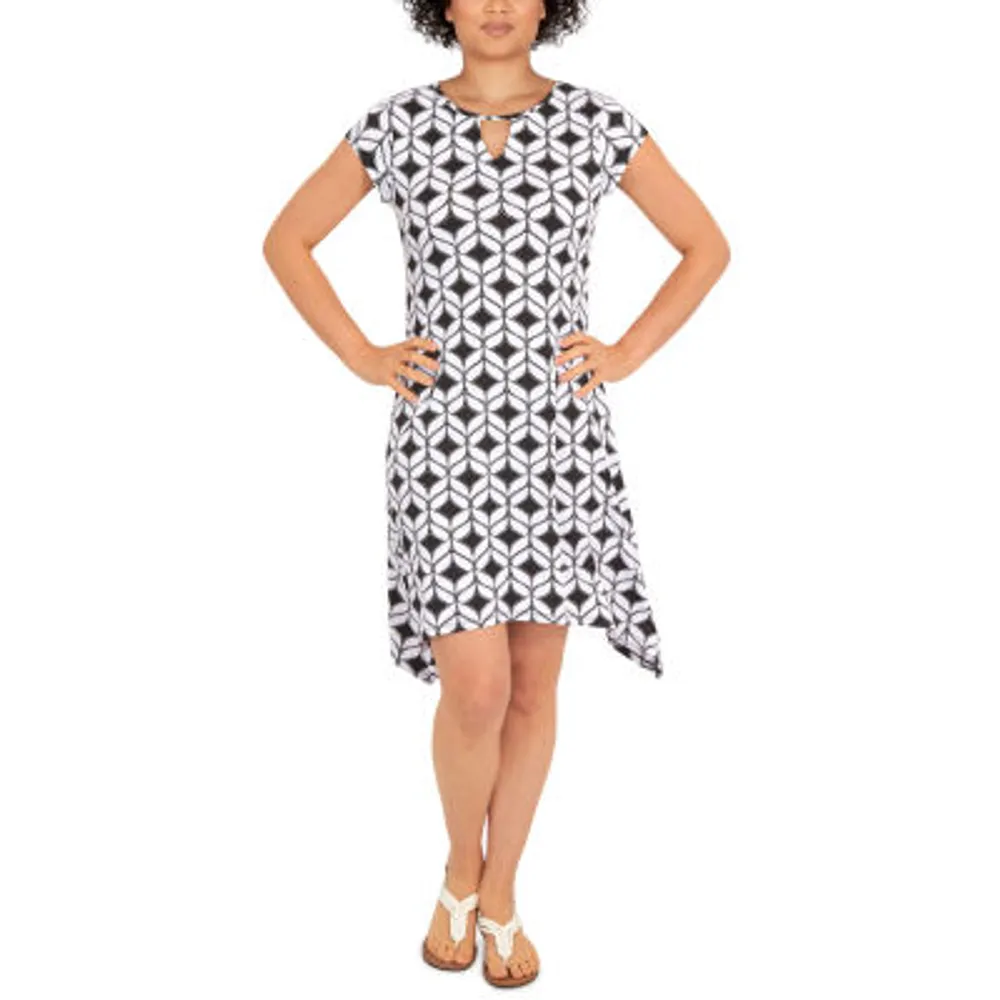 Larky Lark Womens Short Sleeve Geometric A-Line Dress