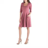 24/7 Comfort Apparel 3/4 Sleeve Fit And Flare Mini Dress