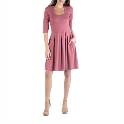 24/7 Comfort Apparel 3/4 Sleeve Fit And Flare Mini Dress