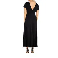 24/7 Comfort Apparel Short Sleeve V Neck Maxi Dress