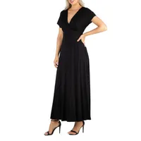 24/7 Comfort Apparel Short Sleeve V Neck Maxi Dress