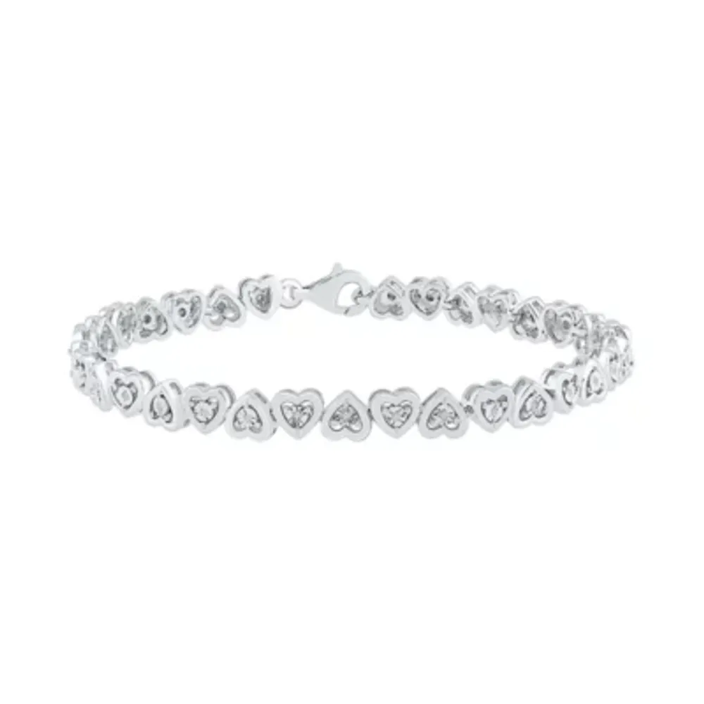 1/10 CT. T.W. Natural White Diamond Sterling Silver Heart 7.5 Inch Tennis Bracelet