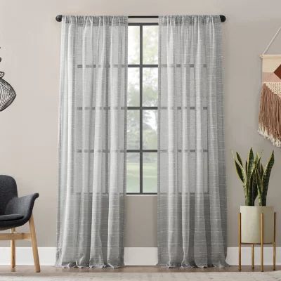 Clean Window Textured Slub Stripe Sheer Rod Pocket Single Curtain Panel