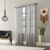 Clean Window Textured Slub Stripe Sheer Rod Pocket Single Curtain Panel