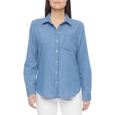 a.n.a Womens Long Sleeve Regular Fit Button-Down Shirt