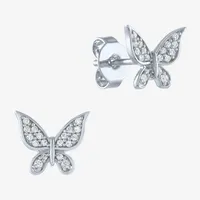 1/10 CT. T.W. Natural White Diamond Sterling Silver 7.1mm Butterfly Stud Earrings