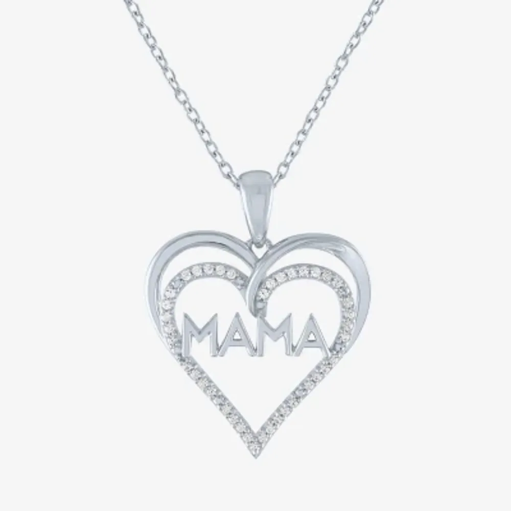 "Mama" Womens 1/10 CT. T.W. Natural White Diamond Sterling Silver Heart Pendant Necklace