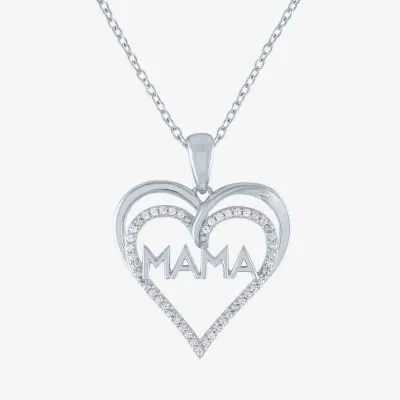 "Mama" Womens 1/10 CT. T.W. Natural White Diamond Sterling Silver Heart Pendant Necklace
