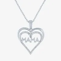 "Mama" Womens 1/10 CT. T.W. Natural White Diamond Sterling Silver Heart Pendant Necklace