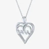 "Mama" Womens 1/10 CT. T.W. Mined White Diamond Sterling Silver Heart Pendant Necklace