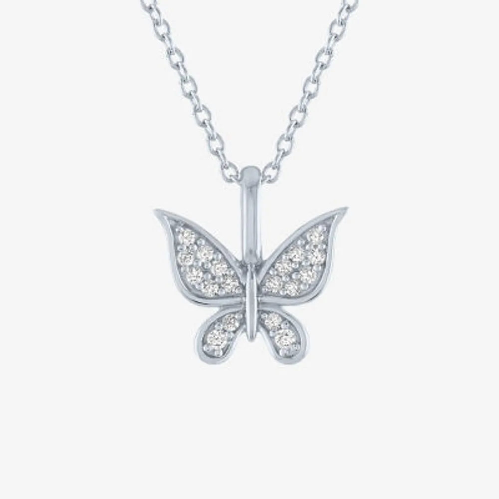 Womens 1/10 CT. T.W. Natural White Diamond Sterling Silver Butterfly Pendant Necklace