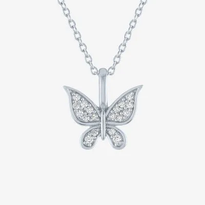Womens 1/10 CT. T.W. Natural White Diamond Sterling Silver Butterfly Pendant Necklace