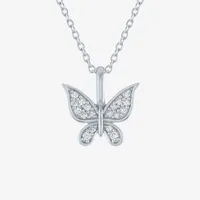 Womens 1/ CT. T.W. Mined White Diamond Sterling Silver Butterfly Pendant Necklace