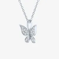 Womens 1/10 CT. T.W. Natural White Diamond Sterling Silver Butterfly Pendant Necklace