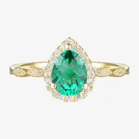 Yes, Please! Womens Lab Created Green Emerald 14K Gold Over Silver Sterling Silver Pear Halo Cocktail Ring