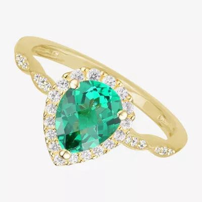 Yes, Please! Womens Lab Created Green Emerald 14K Gold Over Silver Sterling Silver Pear Cocktail Ring
