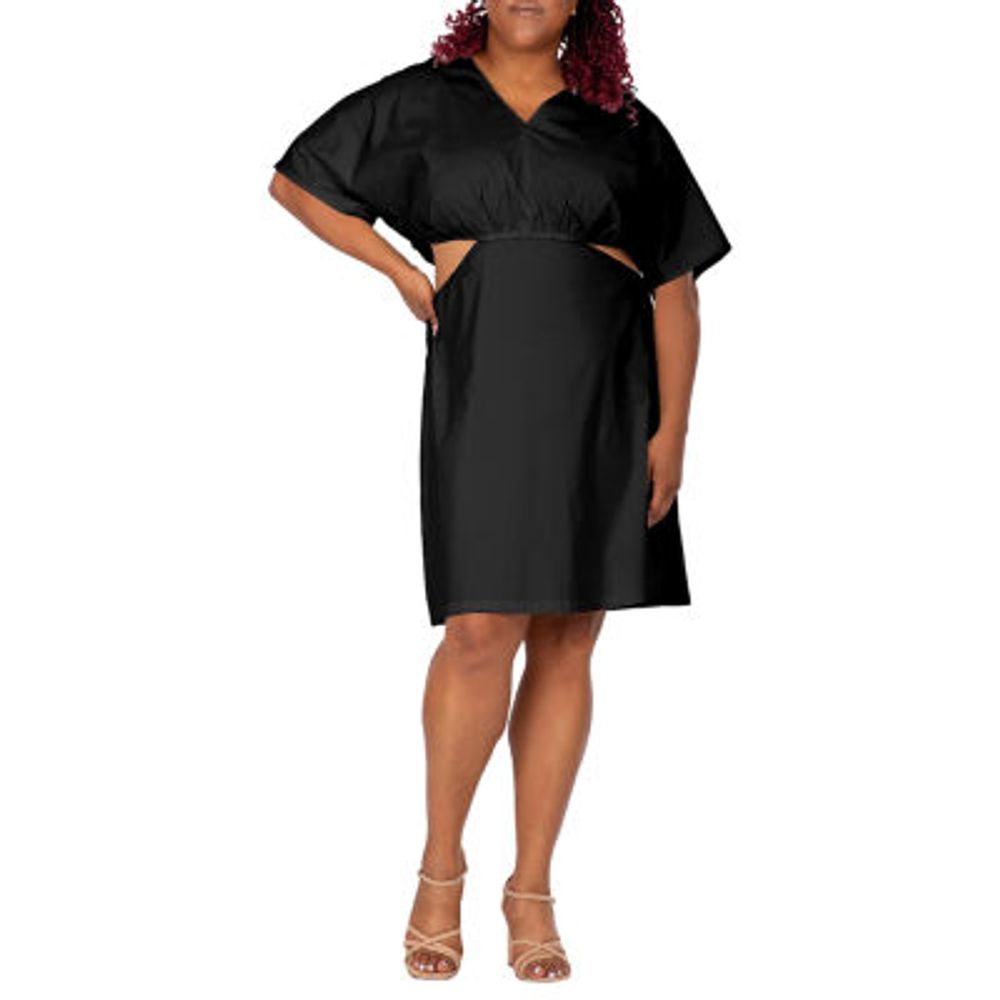 Poetic Justice Womens Short Sleeve A-Line Dress Plus