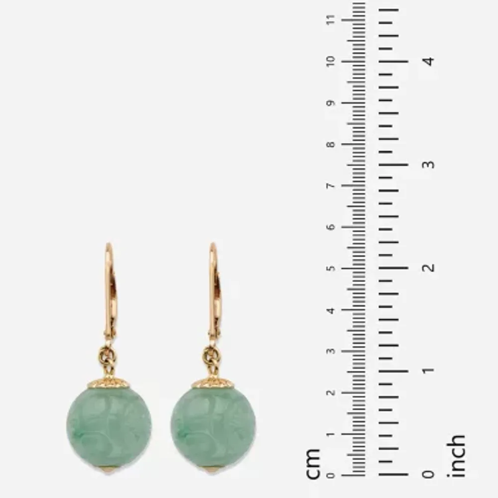 Genuine Green Jade 10K Gold Ball Drop Earrings