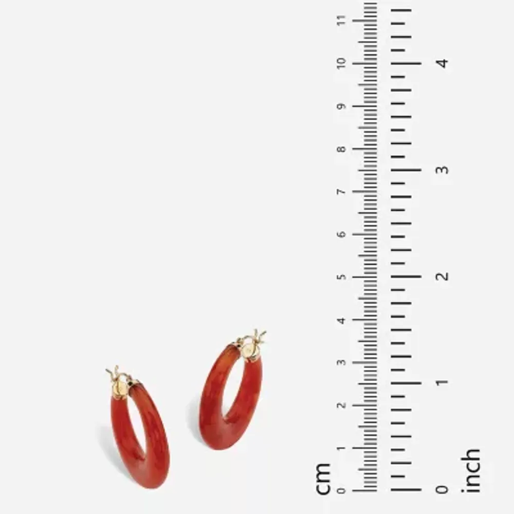 Genuine Red Jade 14K Gold 30mm Hoop Earrings