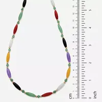 Womens Genuine Multi Color Jade 14K Gold Beaded Necklace