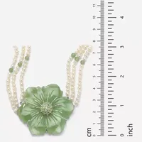 Womens Genuine Green Jade Sterling Silver Flower Collar Necklace