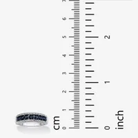 2MM Diamond Accent Genuine Blue Sapphire Platinum Over Silver Band