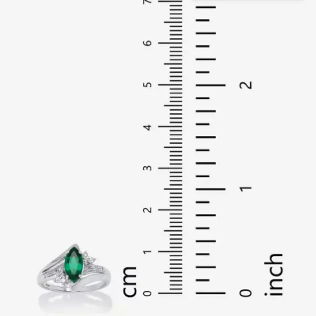 FINE JEWELRY Womens Lab Created Green Emerald Platinum Over Silver Cocktail  Ring