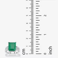 Womens Genuine Green Emerald Sterling Silver Cocktail Ring