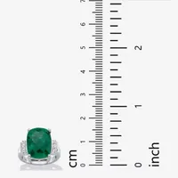 Womens Genuine Green Emerald Sterling Silver Cocktail Ring