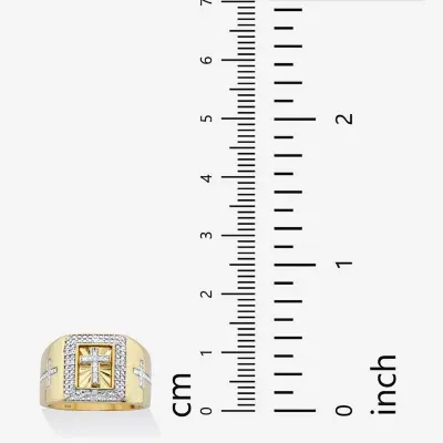 Mens 1/10 CT. T.W. Mined White Diamond 14K Gold Over Silver Cross Fashion Ring