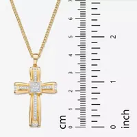 Mens Diamond Accent Natural White Diamond 14K Gold Over Brass Cross Pendant Necklace