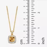 Womens Diamond Accent Genuine Yellow Citrine 14K Gold Over Silver Pendant Necklace