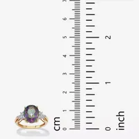 Womens Diamond Accent Genuine Mystic Fire Topaz 18K Gold Over Silver Cocktail Ring