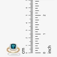 Womens Diamond Accent Genuine Blue Topaz 14K Gold Over Silver Cocktail Ring