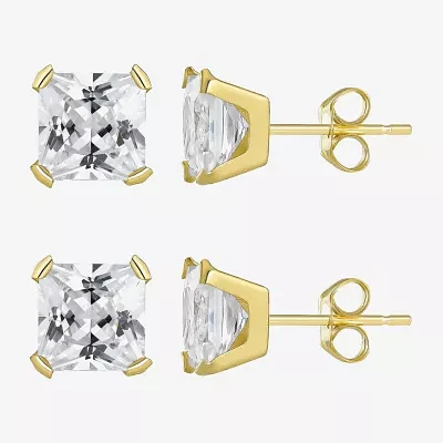 10k Gold 6mm Princess-Cut Cubic Zirconia Stud Earrings