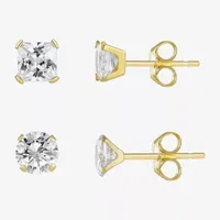 White Cubic Zirconia 10K Gold 2 Pair Earring Set