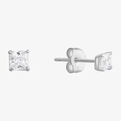 White Cubic Zirconia 14K White Gold 3mm Stud Earrings