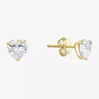 White Cubic Zirconia 14K Gold 5mm Heart Stud Earrings