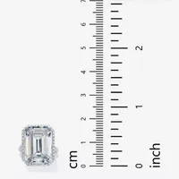 DiamonArt® Womens White Cubic Zirconia Platinum Over Silver Rectangular Cocktail Ring