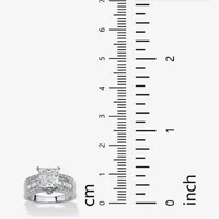 DiamonArt® Womens 3 1/2 CT. T.W White Cubic Zirconia Platinum Over Silver Square Engagement Ring