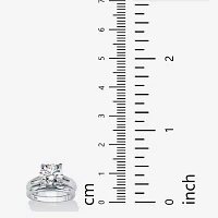 DiamonArt® Womens CT. T.W. White Cubic Zirconia Platinum Over Silver Round Bridal Set