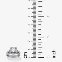DiamonArt® Womens 1 / CT. T.W. White Cubic Zirconia Platinum Over Silver Square Bridal Set