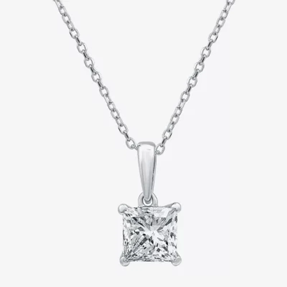 Womens 1 CT. Lab Grown White Diamond 10K White Gold Pendant Necklaces