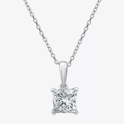 Womens 1 CT. Lab Grown White Diamond 10K White Gold Pendant Necklaces