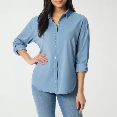 Gloria Vanderbilt Womens Long Sleeve Regular Fit Button-Down Shirt