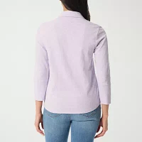 Gloria Vanderbilt Womens 3/4 Sleeve Regular Fit Button-Down Shirt