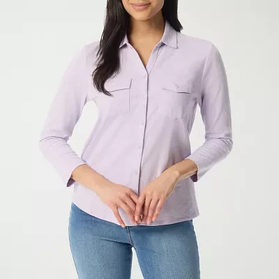 Gloria Vanderbilt Womens 3/4 Sleeve Regular Fit Button-Down Shirt